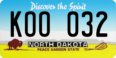 ND license plate KOO032