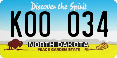 ND license plate KOO034
