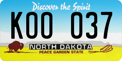 ND license plate KOO037