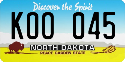 ND license plate KOO045