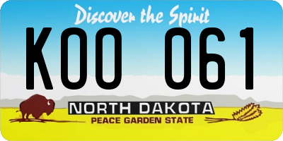 ND license plate KOO061
