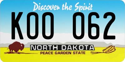 ND license plate KOO062