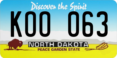 ND license plate KOO063