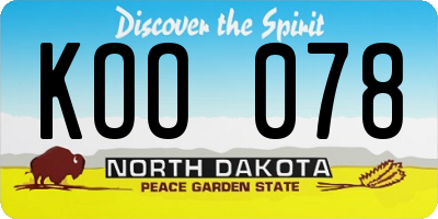 ND license plate KOO078