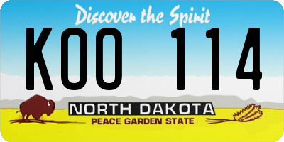 ND license plate KOO114