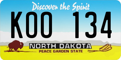 ND license plate KOO134