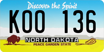 ND license plate KOO136
