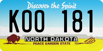 ND license plate KOO181