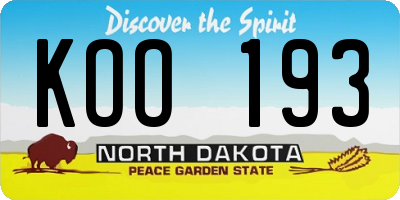 ND license plate KOO193