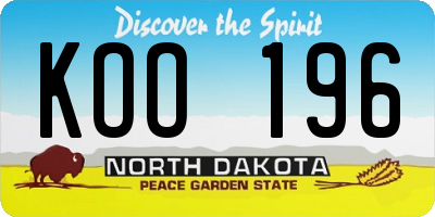 ND license plate KOO196