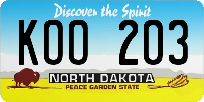 ND license plate KOO203