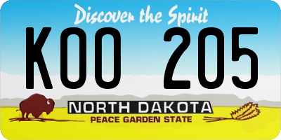 ND license plate KOO205