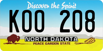 ND license plate KOO208