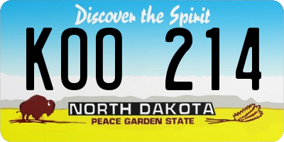ND license plate KOO214