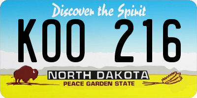 ND license plate KOO216