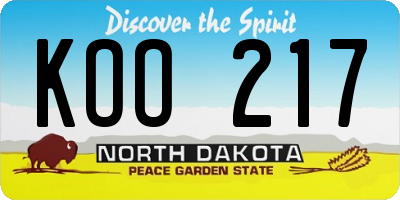 ND license plate KOO217