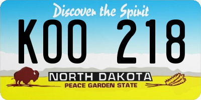 ND license plate KOO218