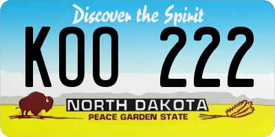 ND license plate KOO222