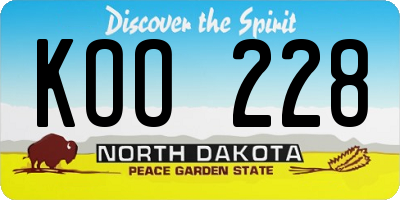 ND license plate KOO228