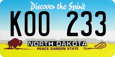 ND license plate KOO233
