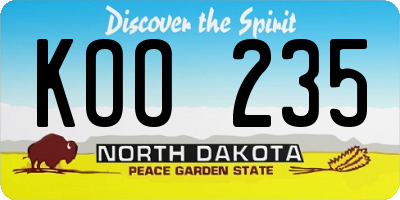 ND license plate KOO235