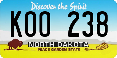 ND license plate KOO238