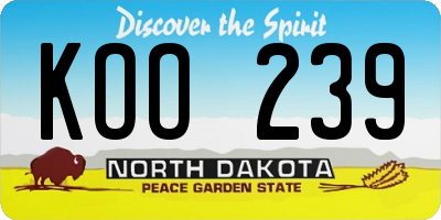 ND license plate KOO239