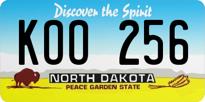 ND license plate KOO256