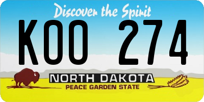 ND license plate KOO274