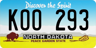 ND license plate KOO293