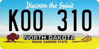 ND license plate KOO310