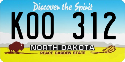 ND license plate KOO312