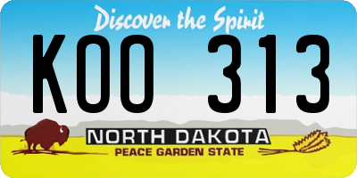 ND license plate KOO313