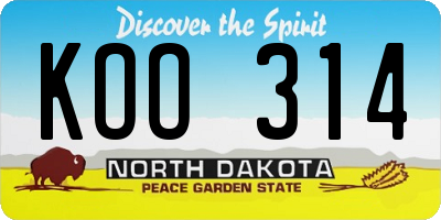ND license plate KOO314