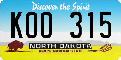 ND license plate KOO315
