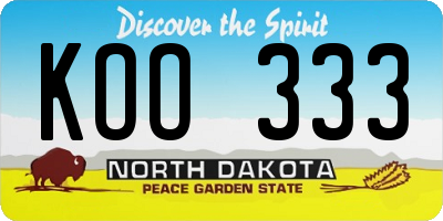 ND license plate KOO333