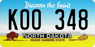 ND license plate KOO348