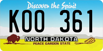 ND license plate KOO361