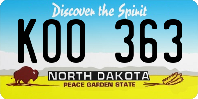 ND license plate KOO363