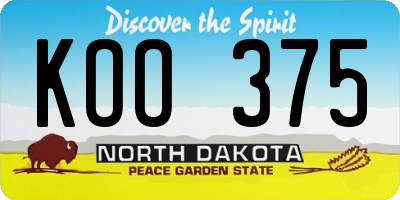 ND license plate KOO375