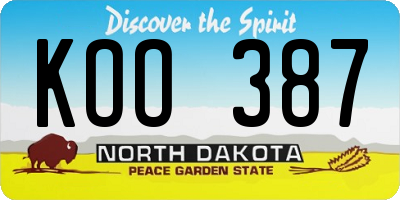 ND license plate KOO387