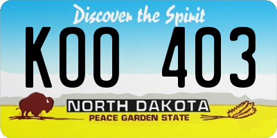 ND license plate KOO403