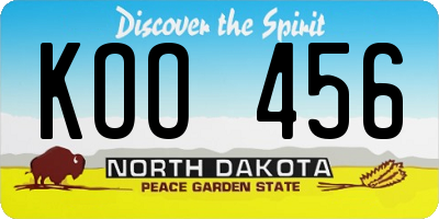 ND license plate KOO456