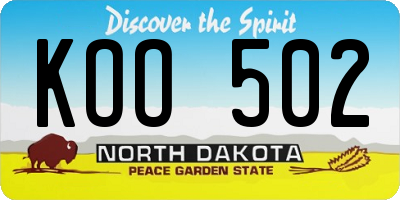 ND license plate KOO502