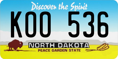 ND license plate KOO536