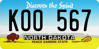 ND license plate KOO567