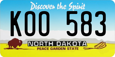 ND license plate KOO583