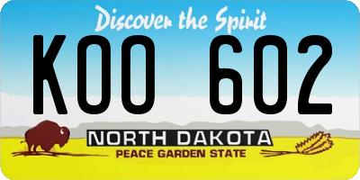 ND license plate KOO602