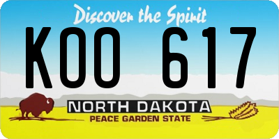 ND license plate KOO617