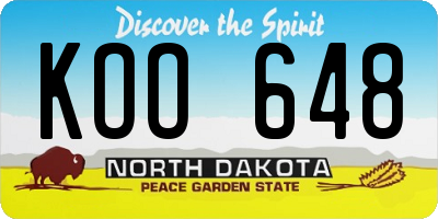 ND license plate KOO648